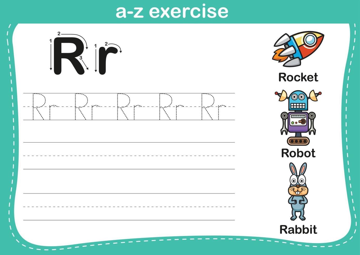 exercice alphabet az avec illustration de vocabulaire de dessin animé vecteur