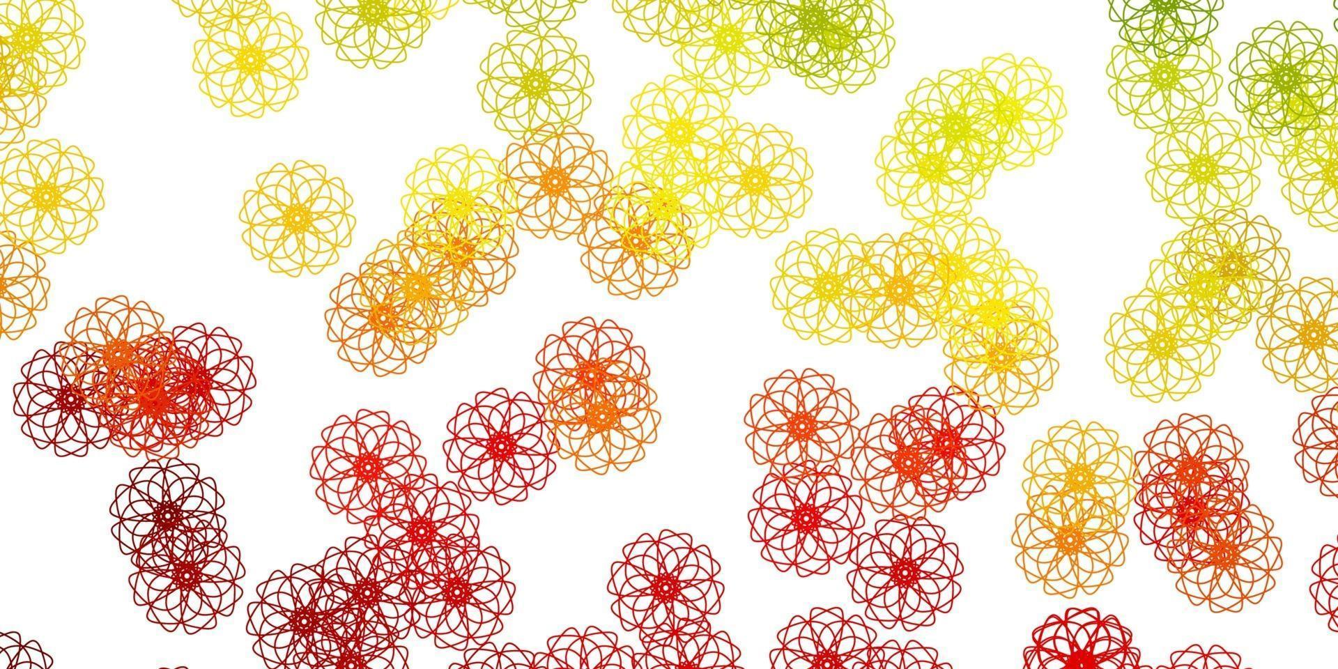 texture de doodle vecteur vert clair, rouge avec des fleurs.