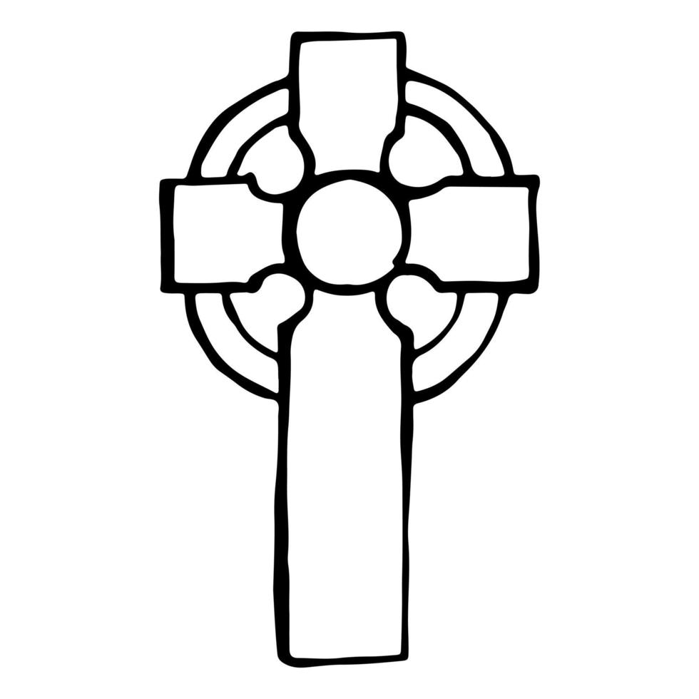croix celtique vintage. doodle pierre tombale contour noir pour halloween. vecteur