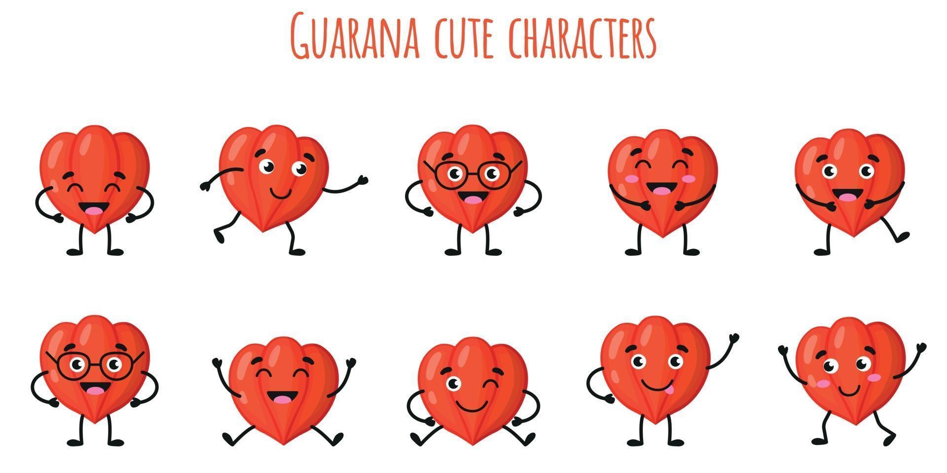 fruits de guarana personnages drôles mignons avec différentes émotions vecteur