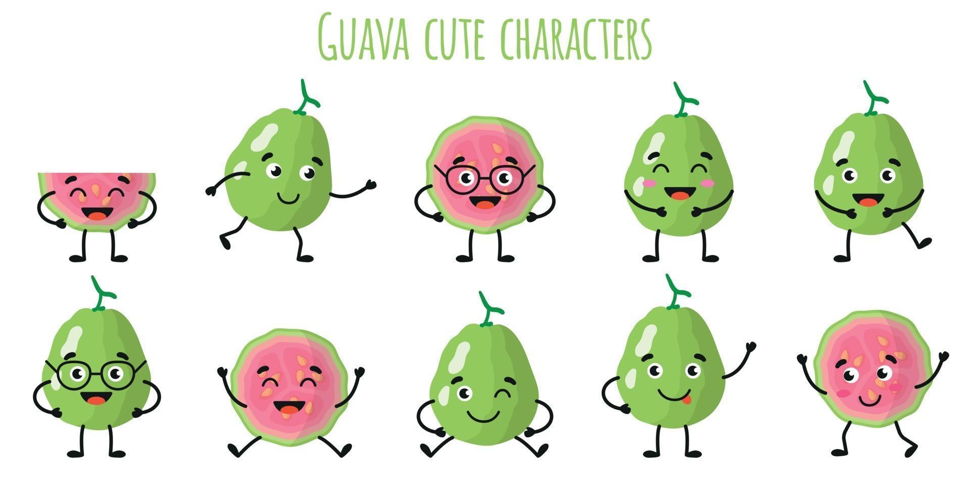 fruits de goyave personnages drôles mignons avec différentes émotions vecteur