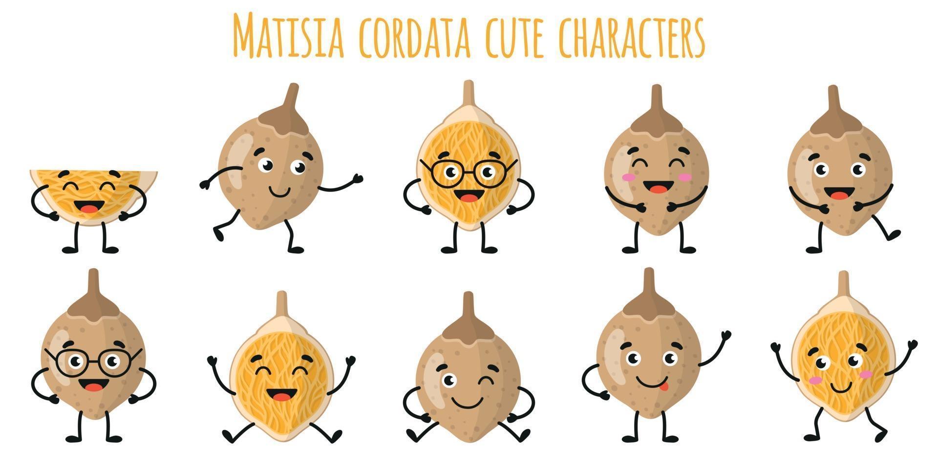 matisia fruit mignons personnages drôles avec différentes émotions vecteur