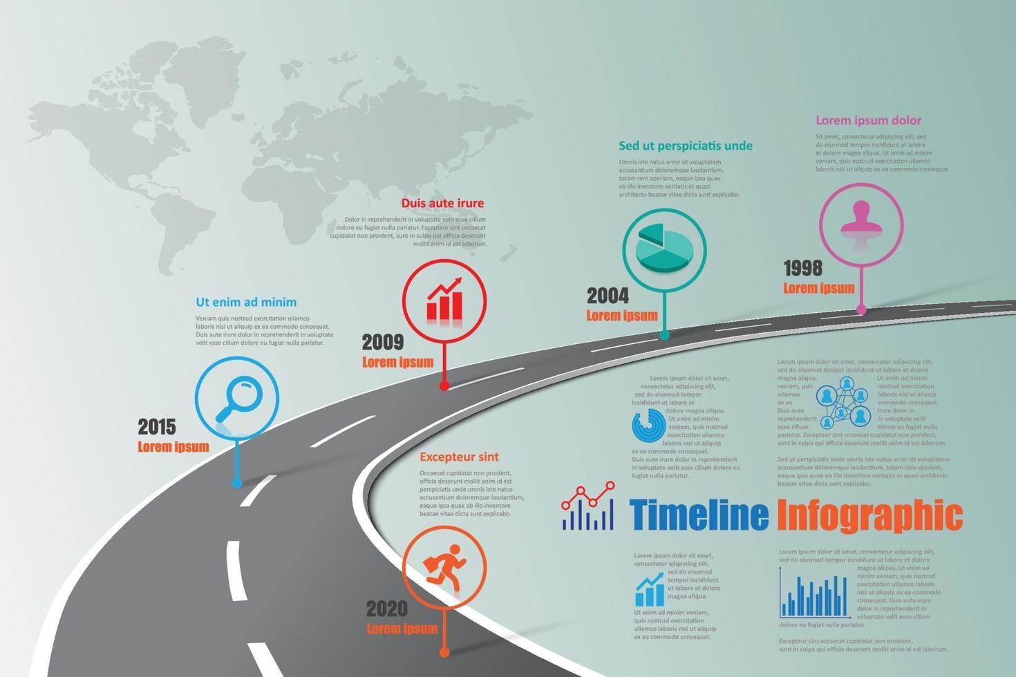 modèle d'infographie de chronologie de feuille de route d'entreprise avec des pointeurs conçus vecteur