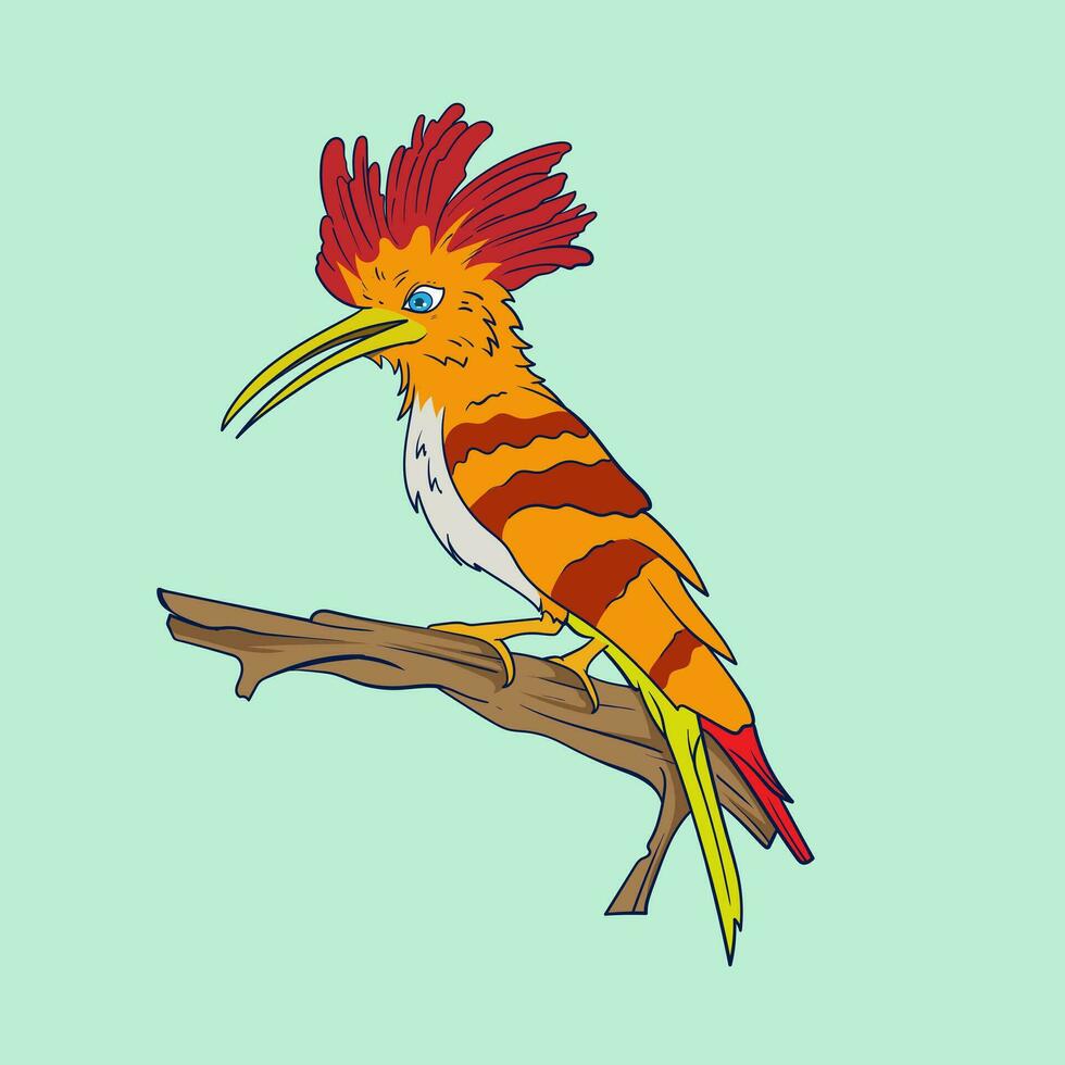 oiseau perché sur une arbre branche dans une tropical jungle vecteur dessin animé illustration