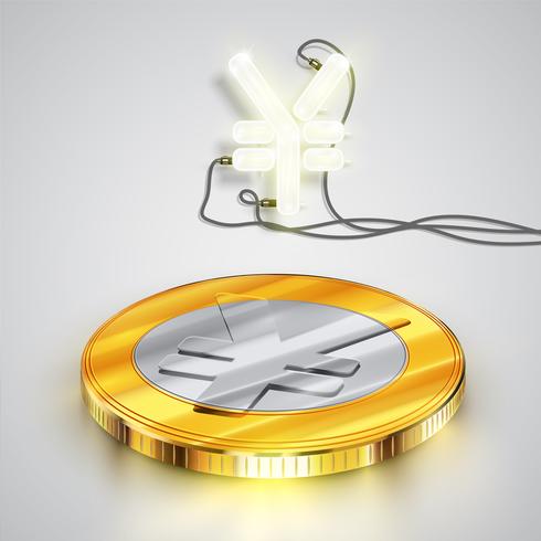 Pièce de monnaie avec personnage de néon, illustration vectorielle vecteur