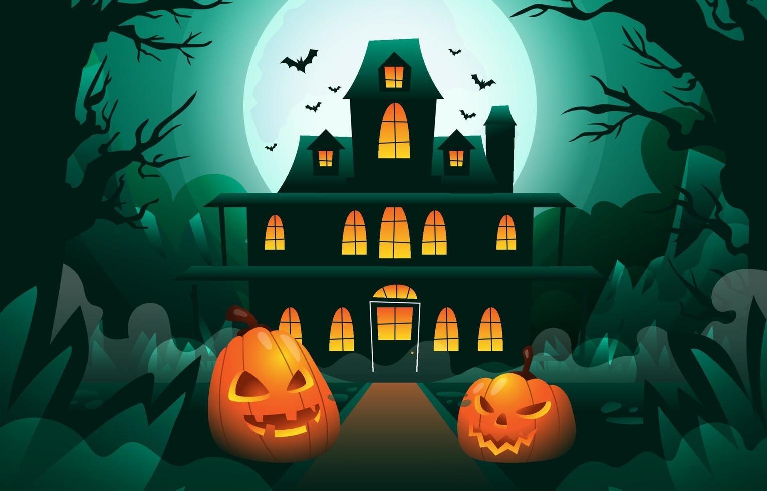 maison hantée la nuit d'halloween vecteur