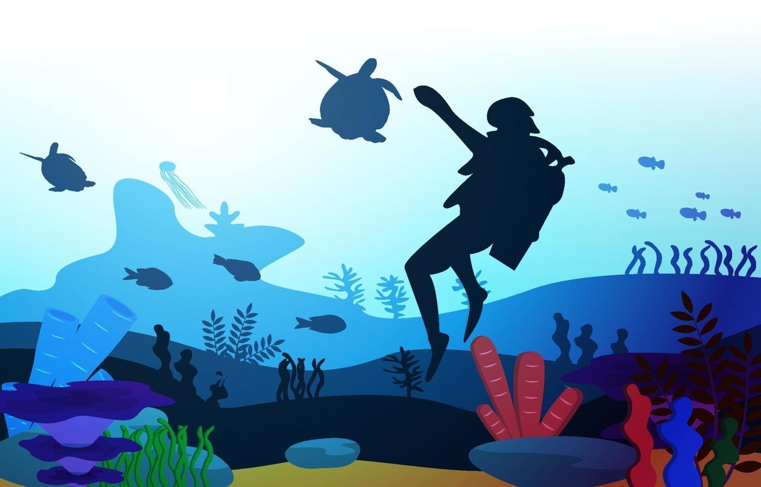 faune plongeur poisson mer océan sous-marin aquatique plat illustration vecteur