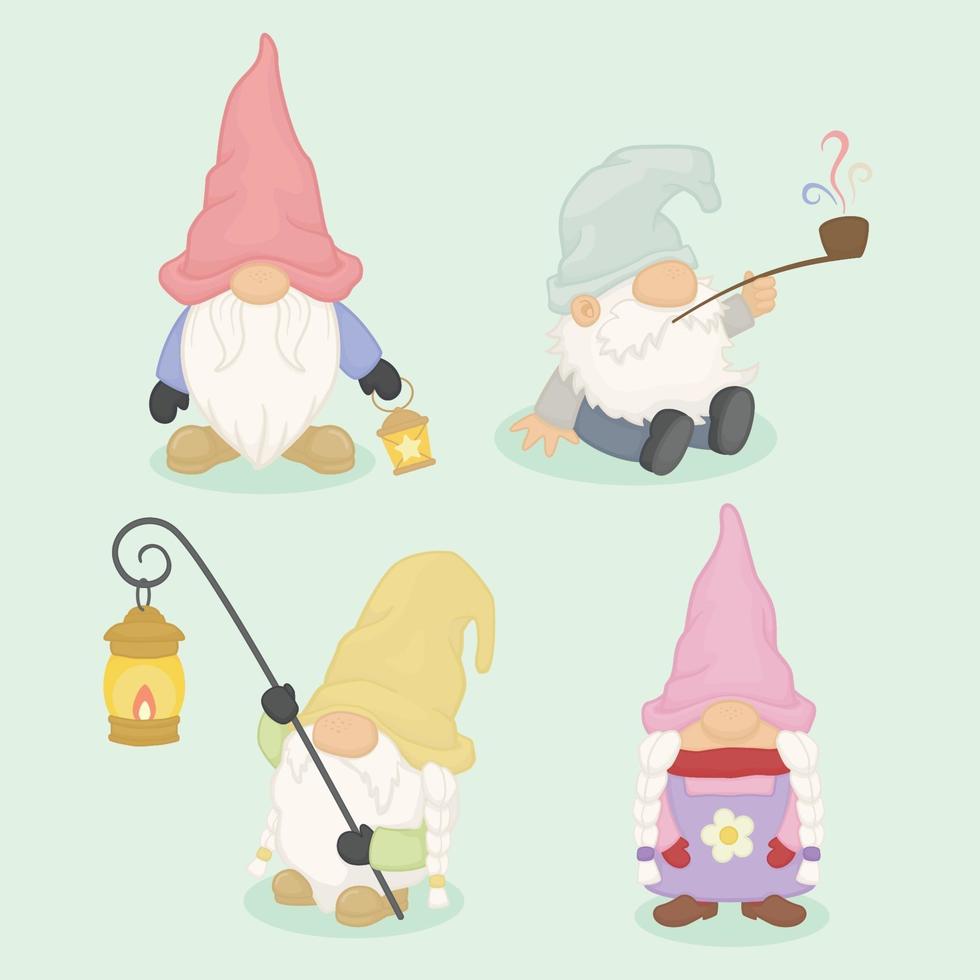 ensemble de gnome de dessin animé mignon vecteur