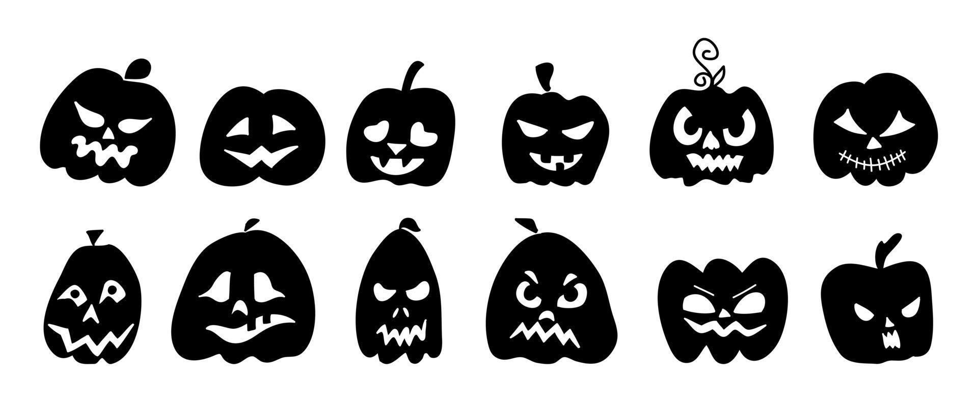silhouettes de citrouilles avec des visages pour halloween. vecteur