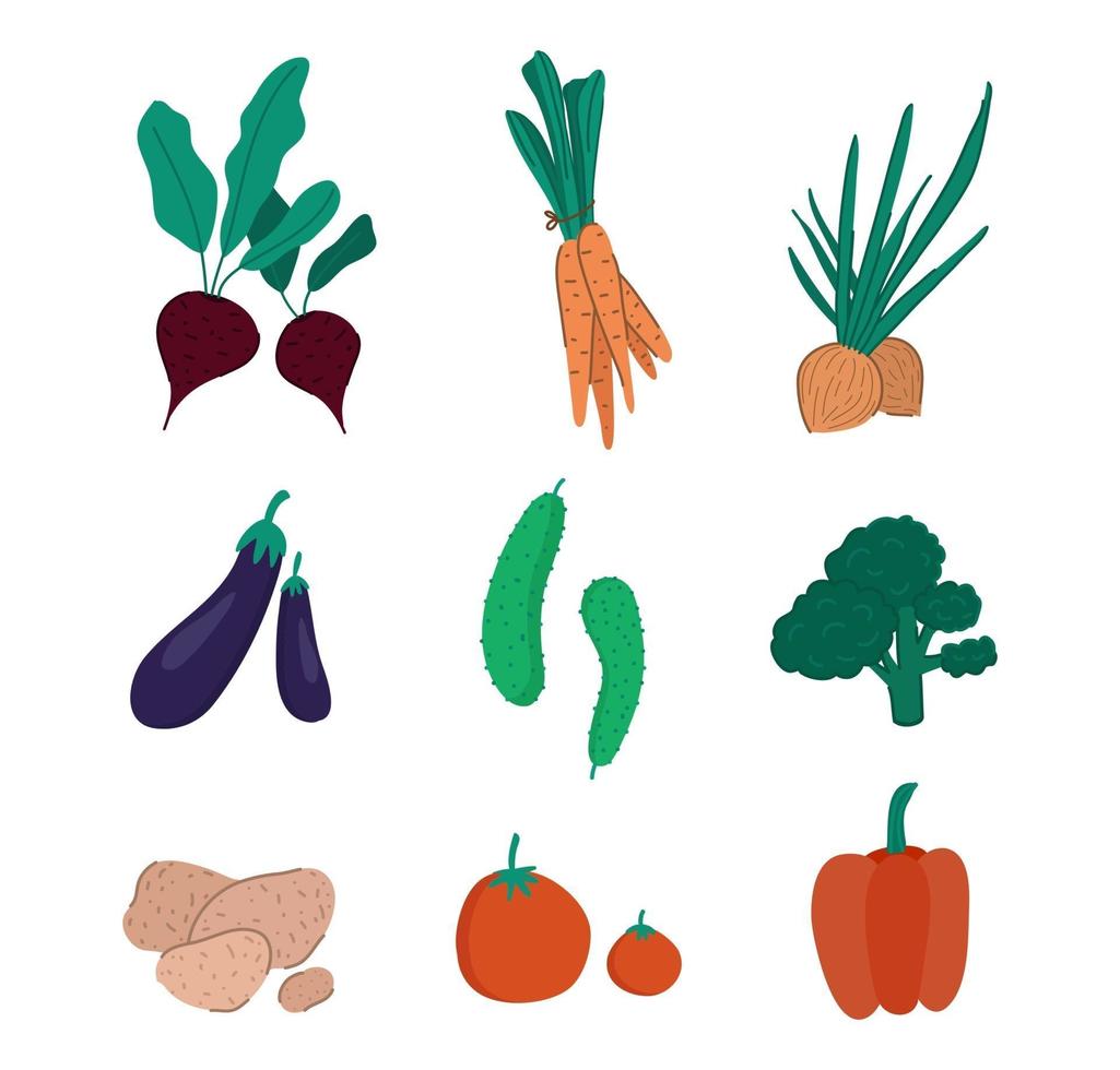 ensemble de légumes dessinés à la main. vecteur de style dessin animé