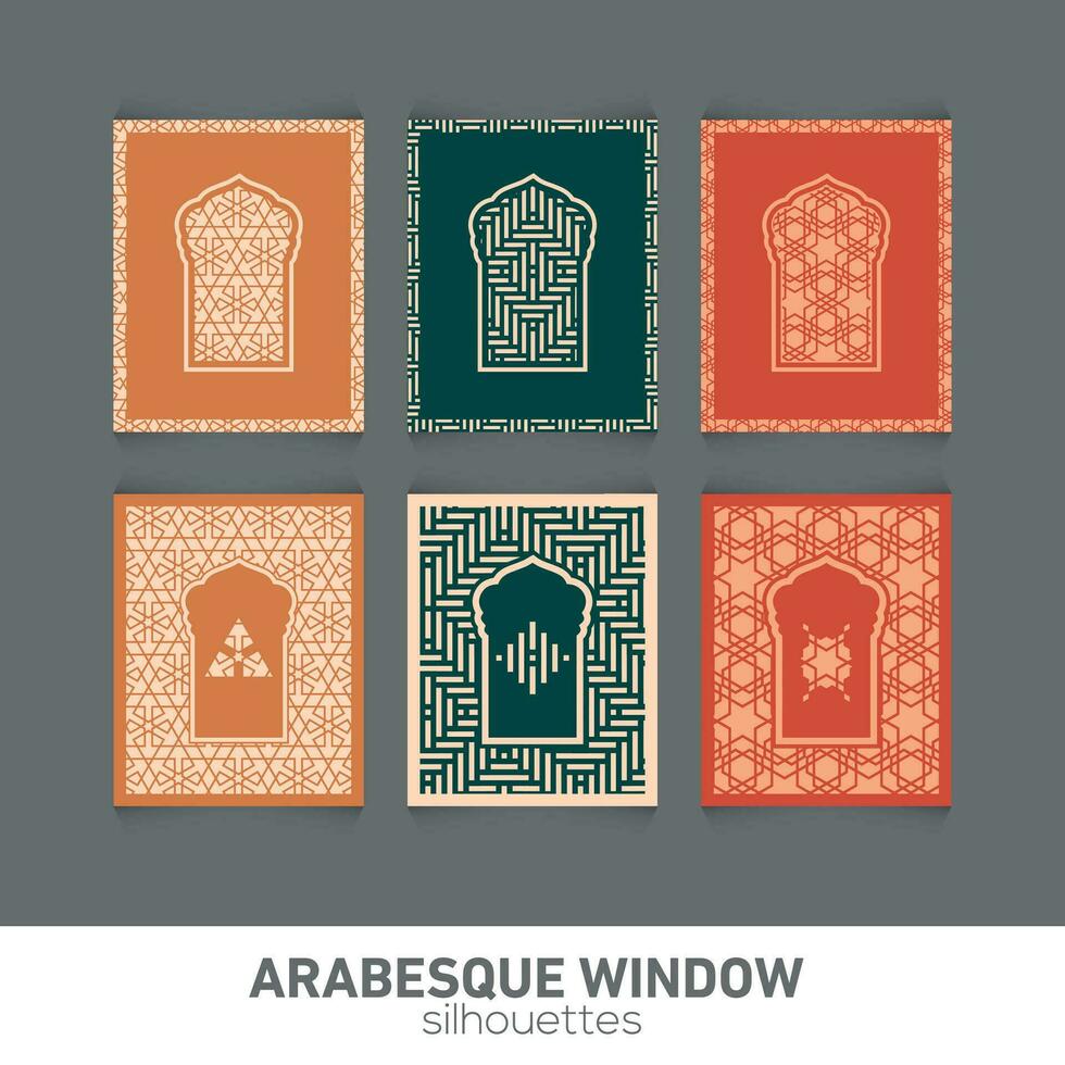 arabesque fenêtre silhouettes. vecteur symbole traditionnel islamique arcs. arabe traditionnel architecture. Ramadan kareem conception élément. géométrique ornement arabe modèle.