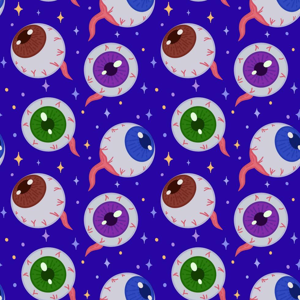 sans couture vecteur modèle avec yeux sur une bleu Contexte. effrayant yeux pour Halloween fête décoration. une bannière, affiche ou carte postale pour un octobre faire la fête. Halloween modèle Contexte.