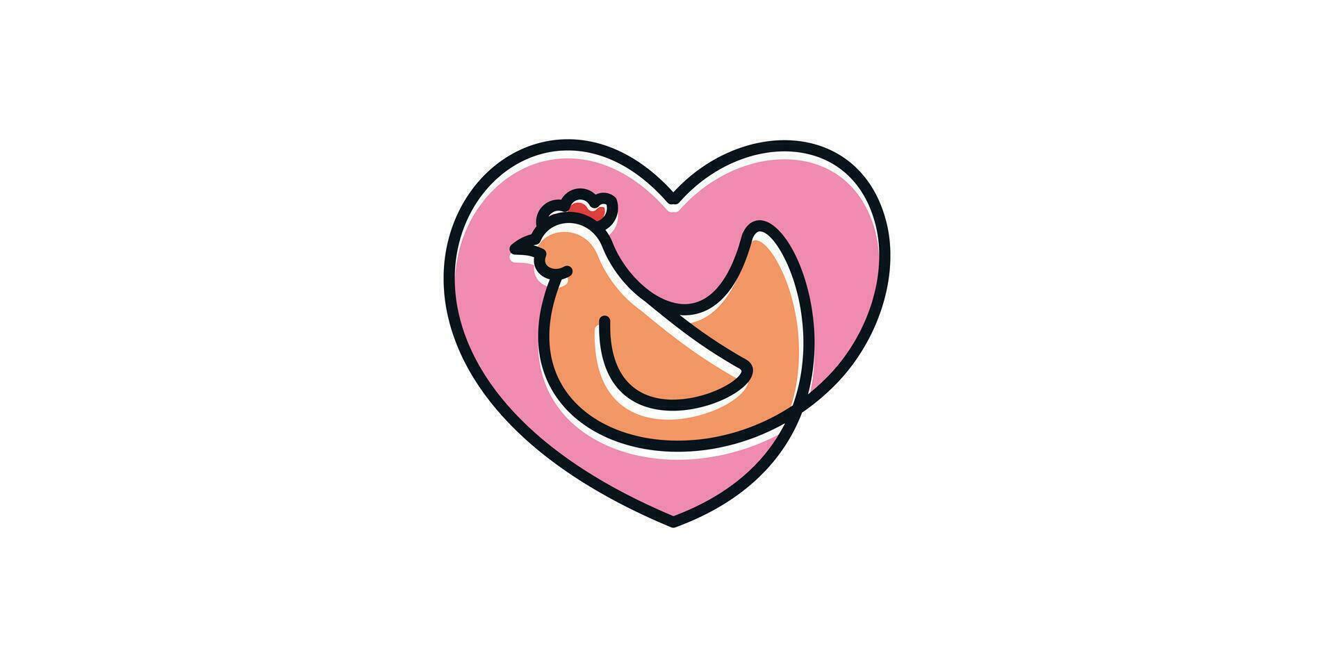 logo conception combinaison de poulet et l'amour fabriqué dans une minimaliste ligne style. vecteur