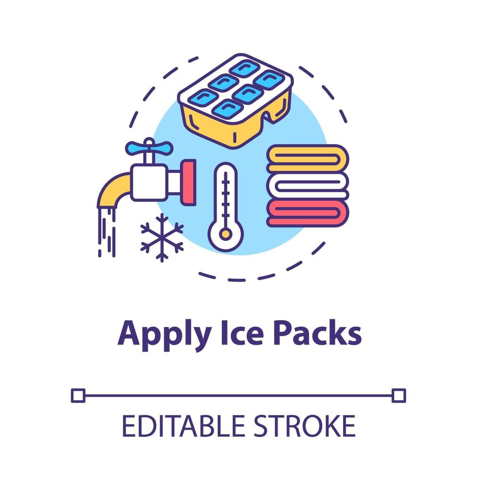 appliquer des packs de glace, icône de concept d'étape de premiers soins vecteur