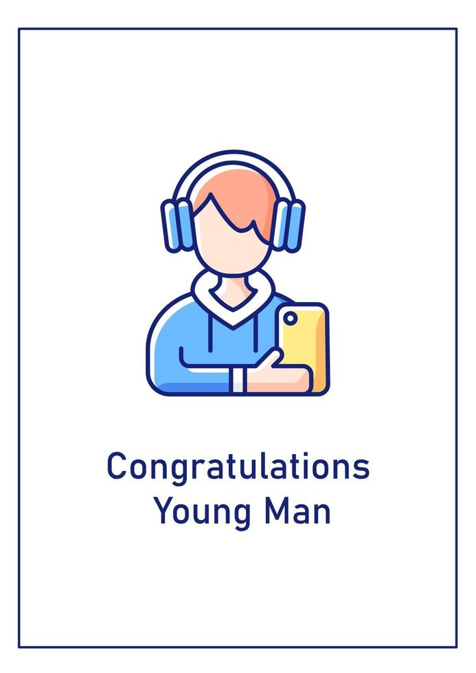 félicitations jeune homme carte de voeux avec élément icône couleur vecteur