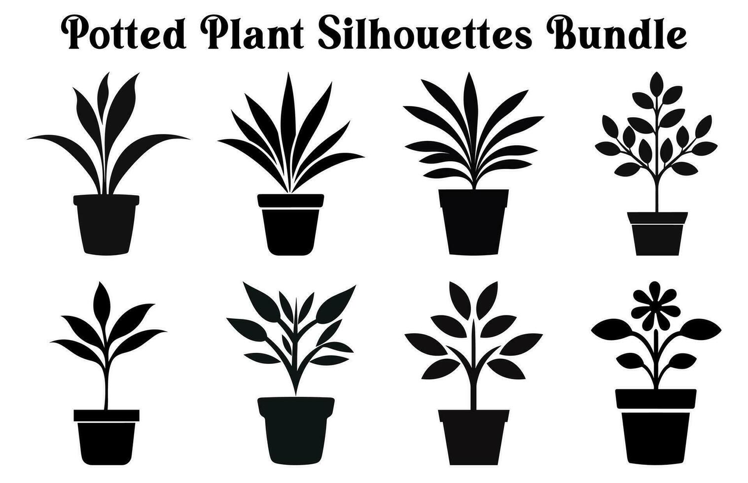 gratuit vecteur mis en pot les plantes silhouette ensemble, noir et blanc mis en pot désert plante clipart collection, intérieur plante dans des pots