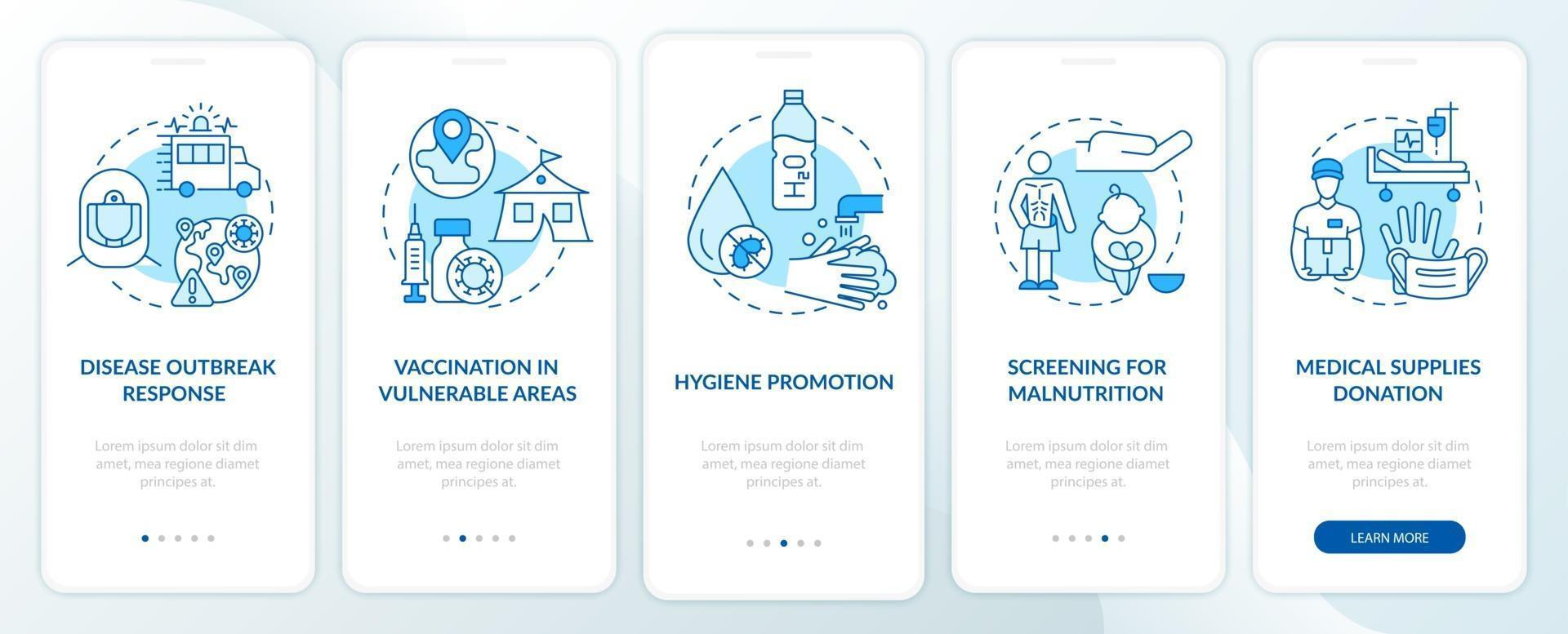 Écran de la page de l'application mobile d'intégration de la promotion de l'hygiène humanitaire. vecteur