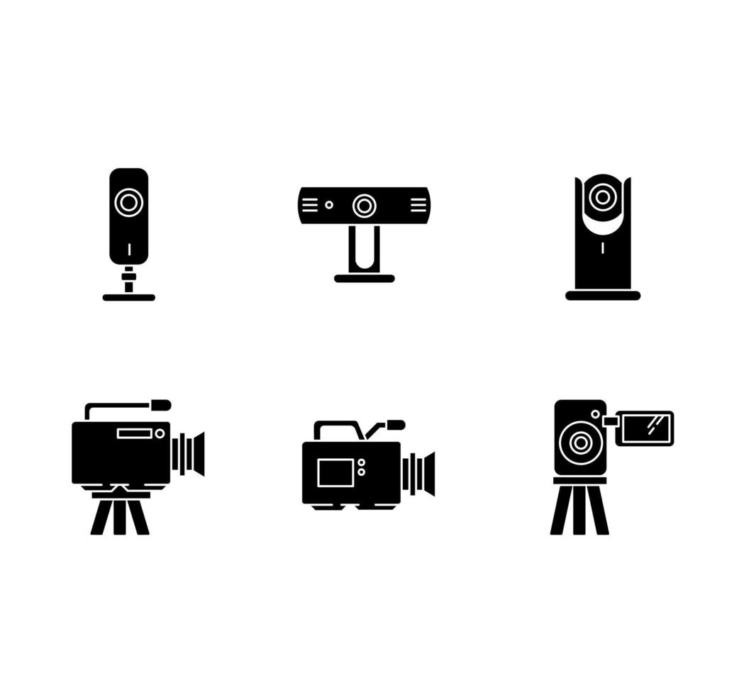 webcams icônes de glyphe noir sur un espace blanc vecteur