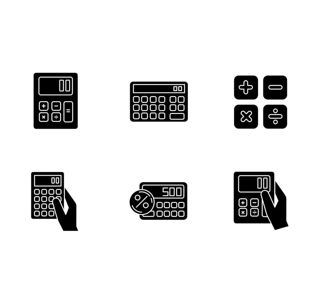 calculatrices de poche icônes de glyphe noir sur espace blanc vecteur