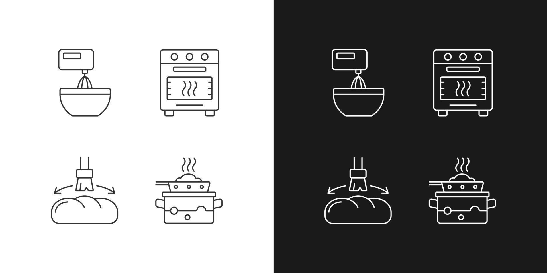 icônes linéaires de cuisine définies pour le mode sombre et clair vecteur