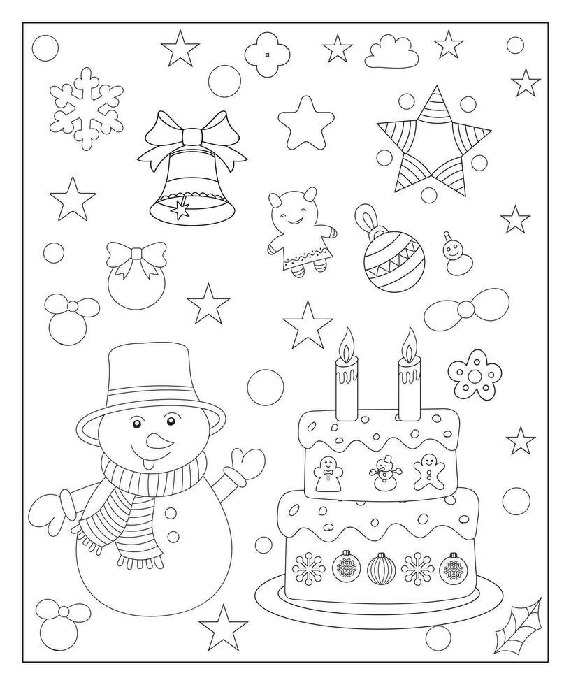 coloration page de une décoré Noël arbre avec cadeaux. vecteur noir et blanc illustration sur blanc Contexte.