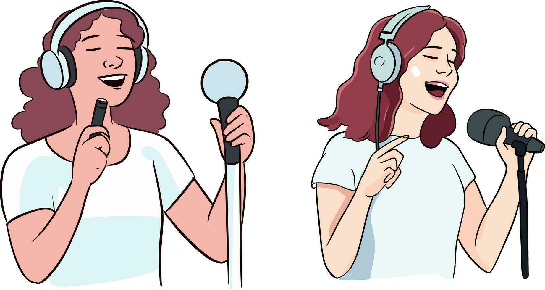 vecteur content femme en chantant dans microphone