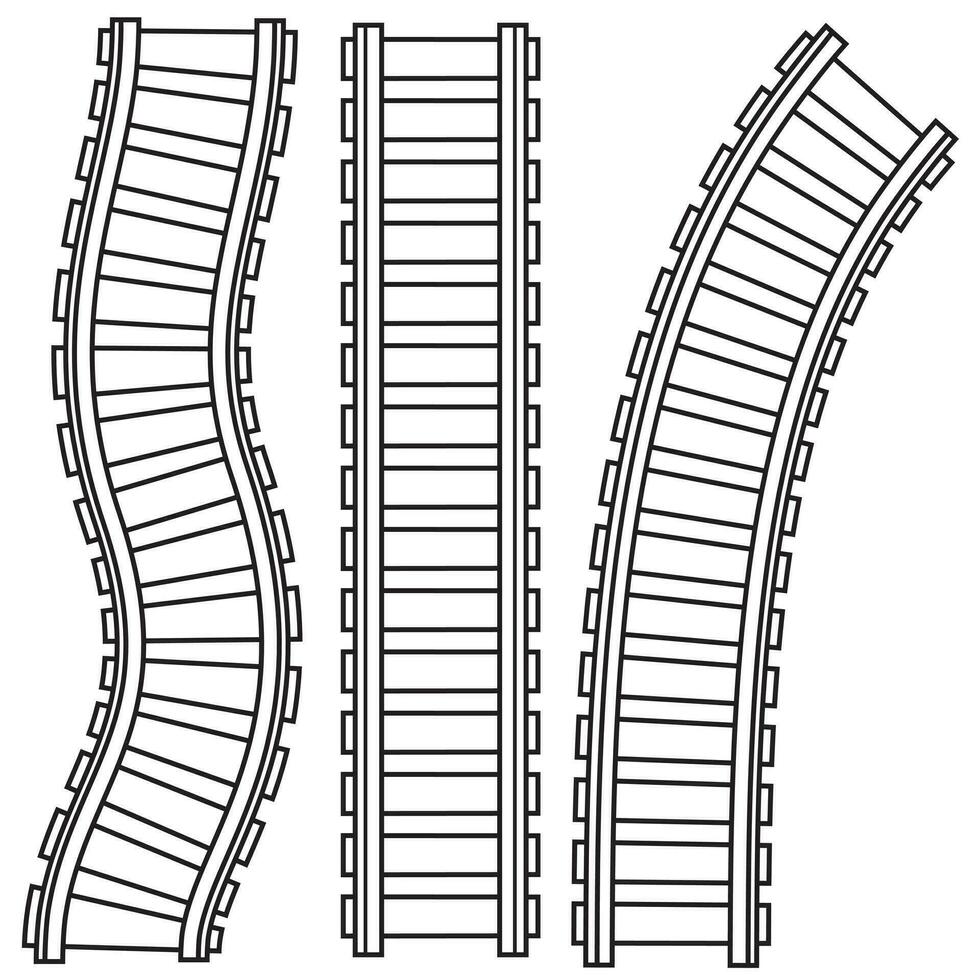 incurvé chemin de fer, des rails. vecteur isolé illustration noir contour coloration