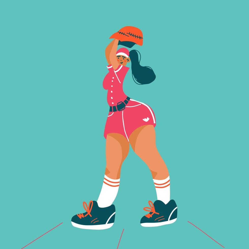 personnages de joueurs de softball de baseball. femme sportive jouant au baseball. vecteur