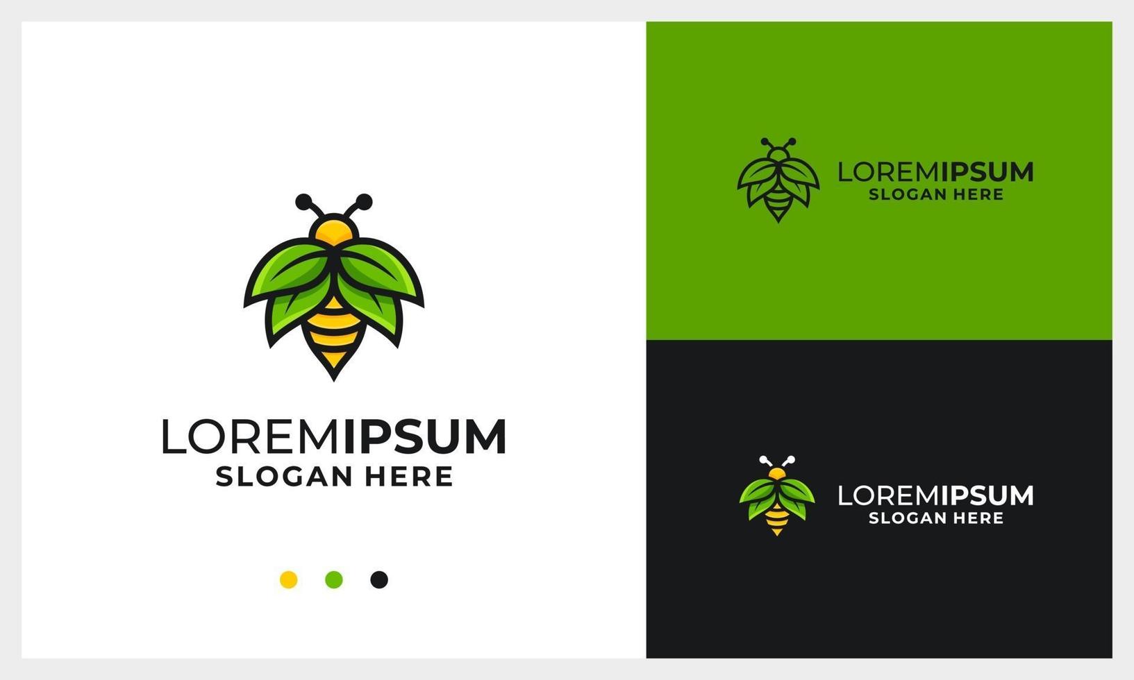 modèle de conception de logo d'abeille avec le concept de feuille d'aile nature vecteur