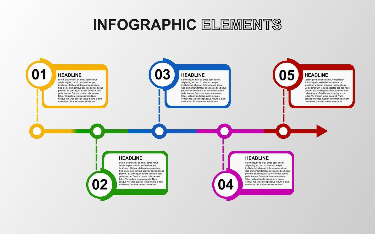 infographie modèle conception avec 5 pas. infographie conception pour présentations, bannières, infographies et affiches vecteur