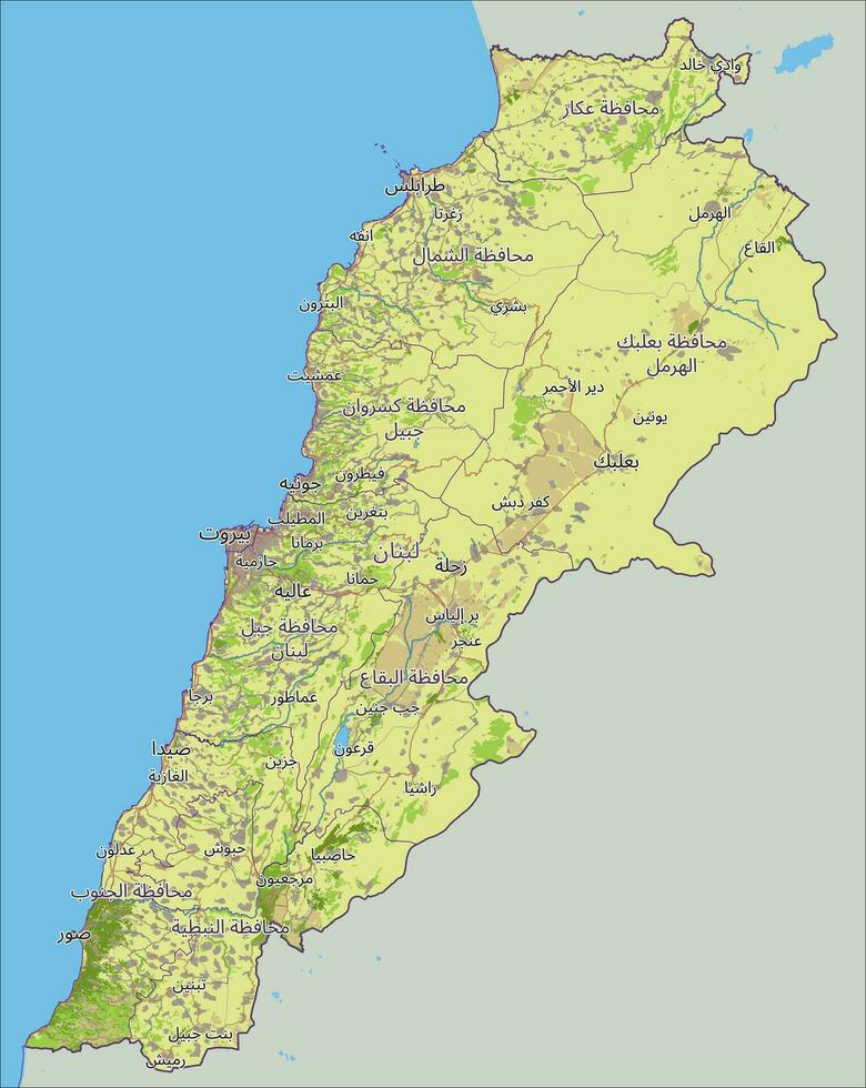 Liban carte avec Capitale Beyrouth, nationale les frontières, important villes, rivières et des lacs. arabe étiquetage vecteur