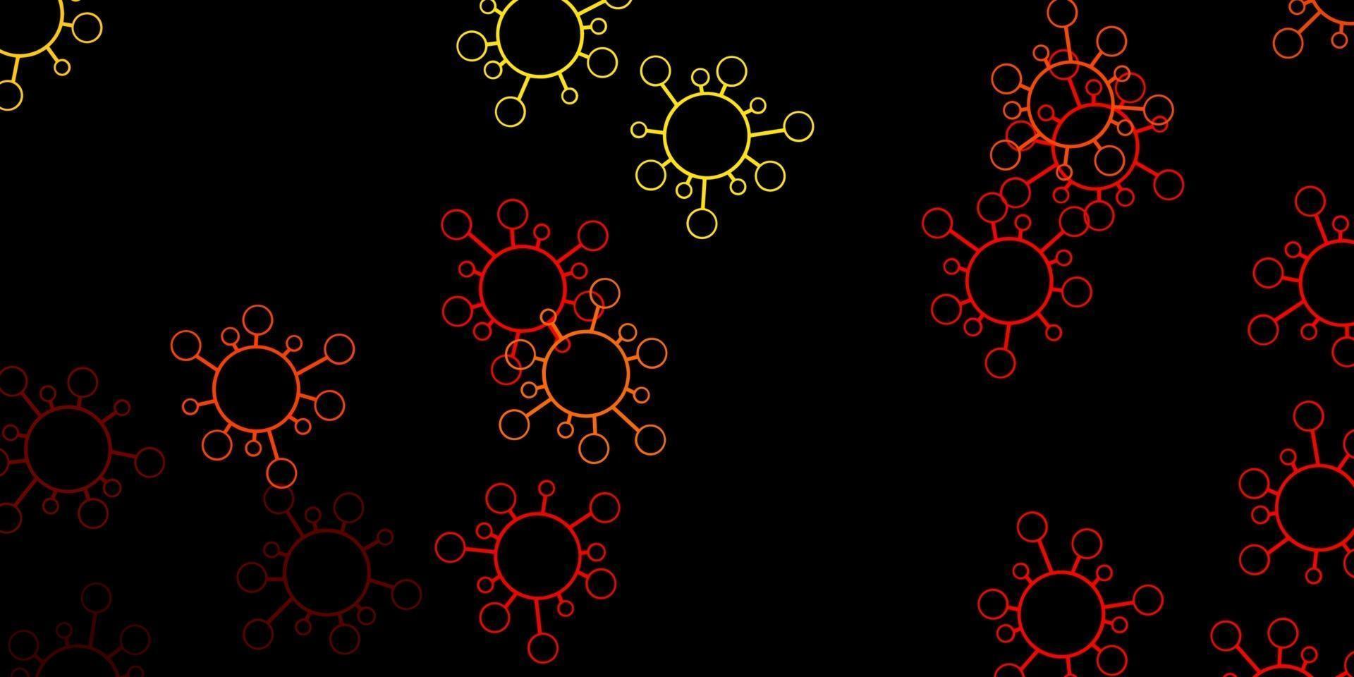 toile de fond de vecteur rouge et jaune foncé avec des symboles de virus.
