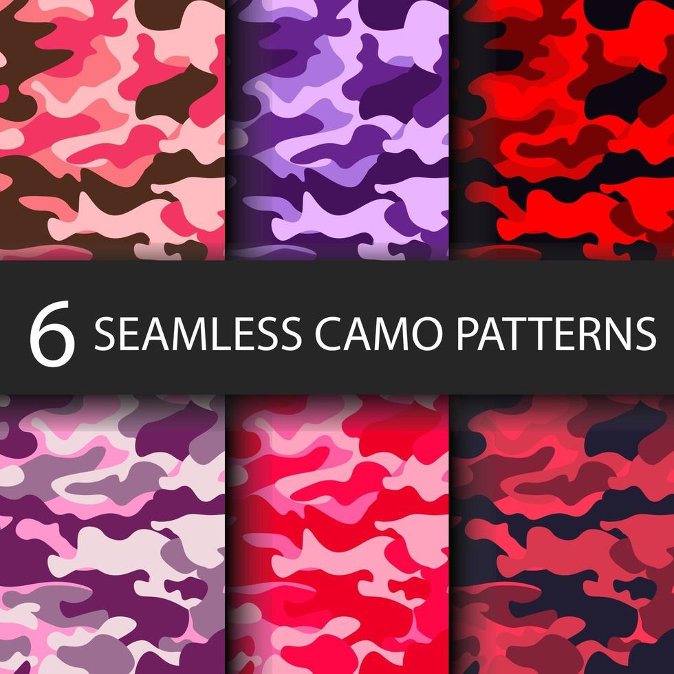 ensemble de 6 pack camouflage motifs sans soudure fond ombre noire vecteur