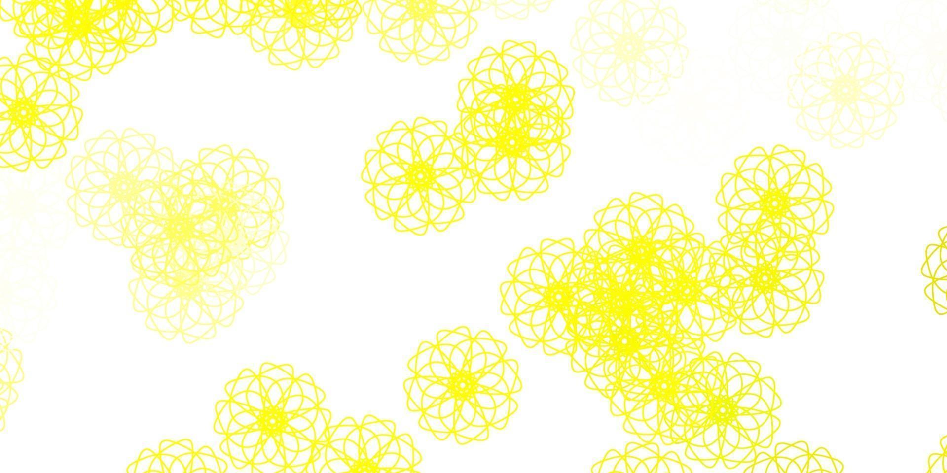 motif de griffonnage vectoriel jaune clair avec des fleurs.