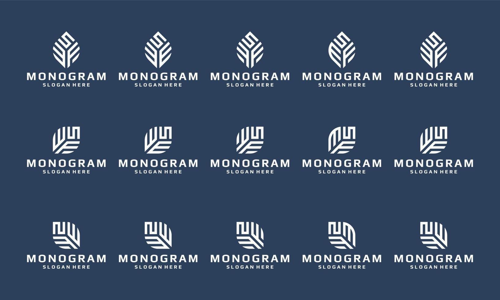 une collection de logos monogrammes avec des formes de feuilles. prime de vecteur. vecteur