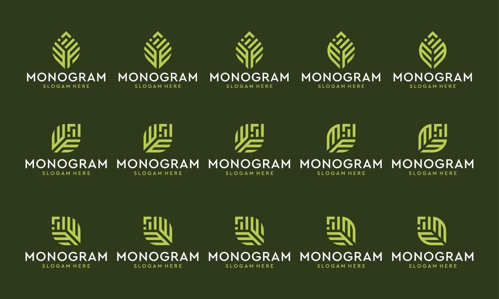 une collection de logos monogrammes avec des formes de feuilles. prime de vecteur. vecteur