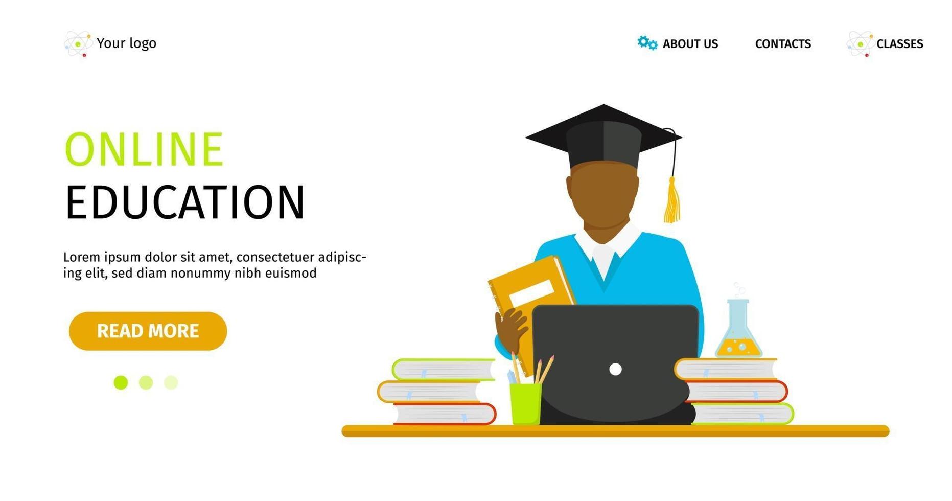 bannière de vecteur. concept d'éducation en ligne. étudiant africain étudiant vecteur