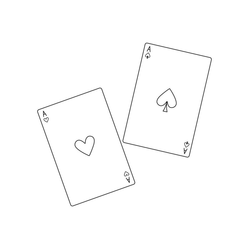en jouant cartes ace de cœurs et piques Facile contour vecteur illustration, jeux d'argent jeu, casino