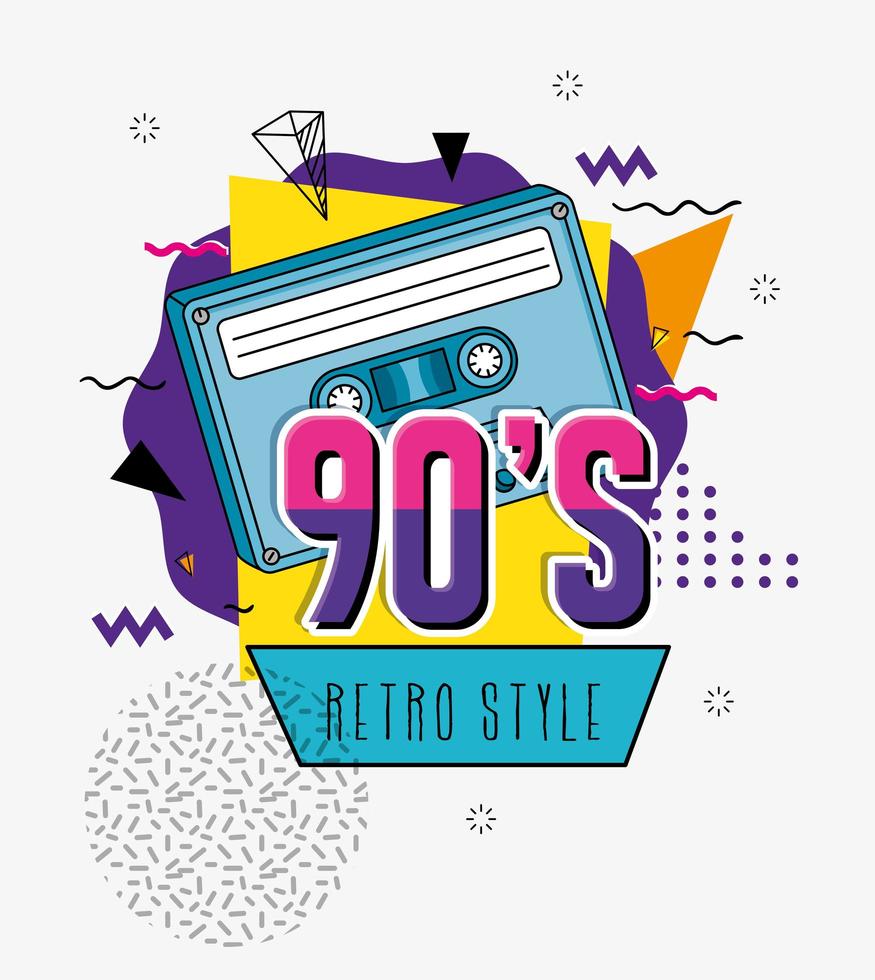 affiche des années 90 avec cassette pop art de style rétro vecteur