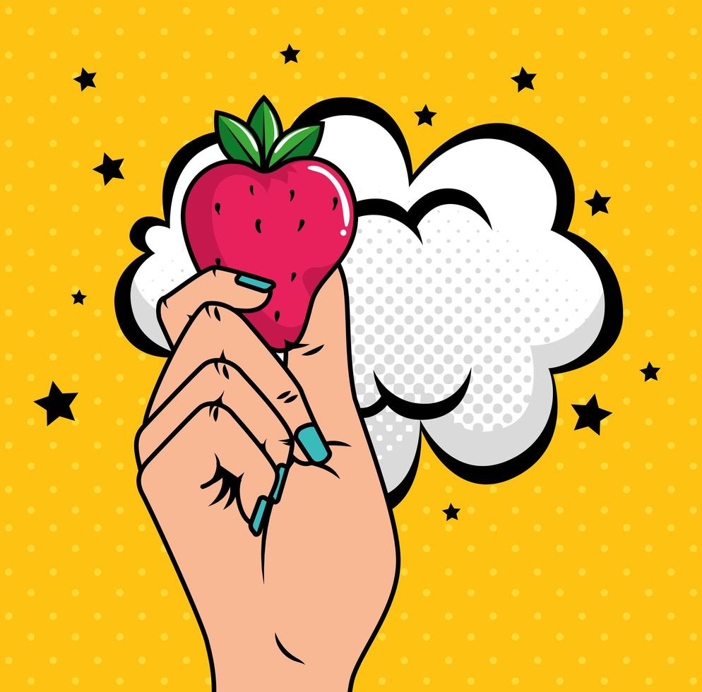 main avec un style pop art aux fraises vecteur