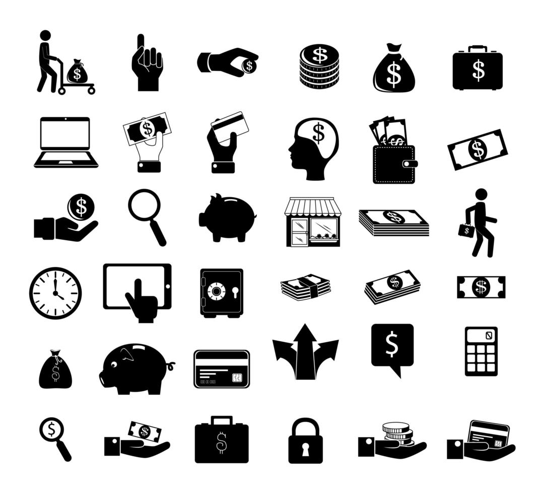 bundle silhouettes d'icônes de jeu de finances vecteur
