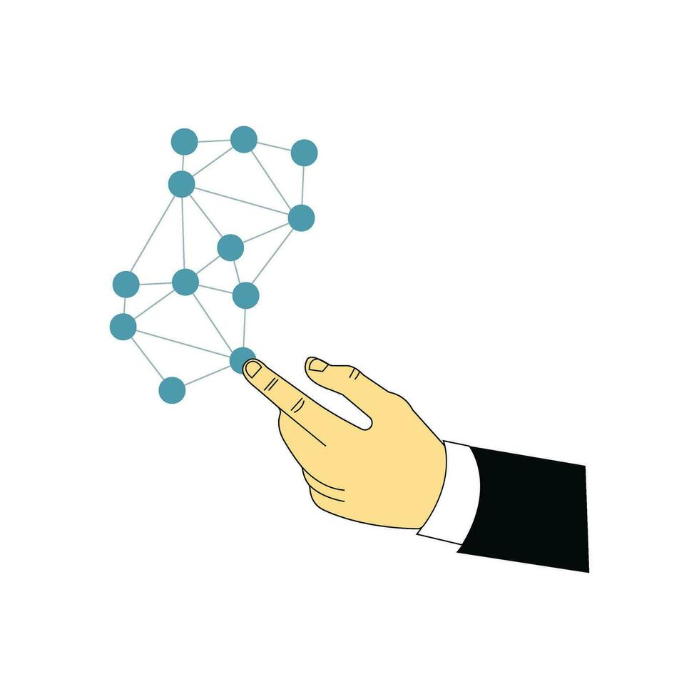 homme d'affaire main émouvant Les données réseau isolé sur blanc Contexte vecteur