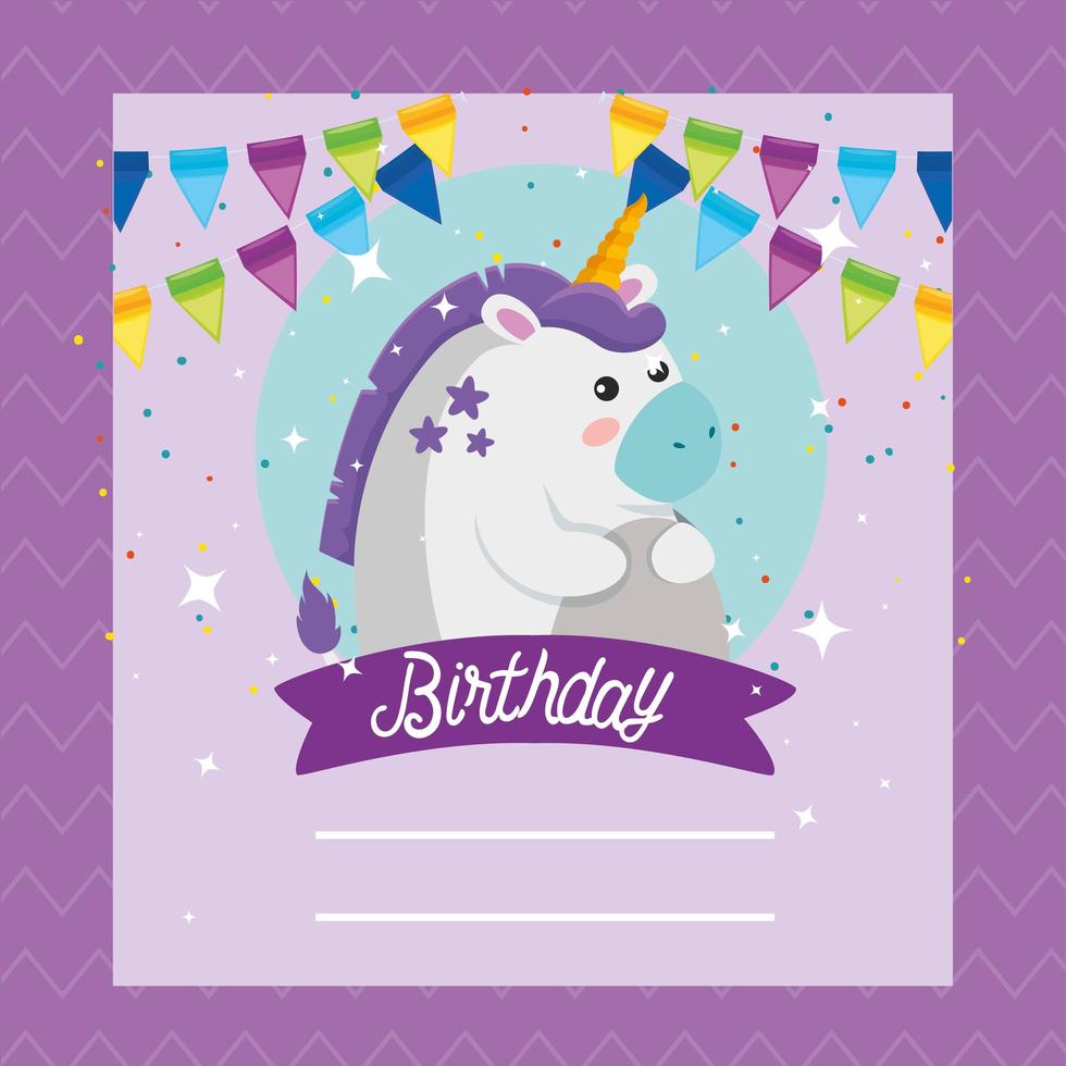 Licorne avec dessin vectoriel joyeux anniversaire