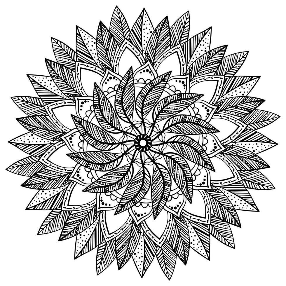 fantaisie plume mandala, griffonnage plume avec motifs pour méditatif coloration page vecteur