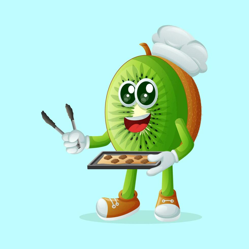 kiwi personnage en portant une plateau de cuit des biens vecteur