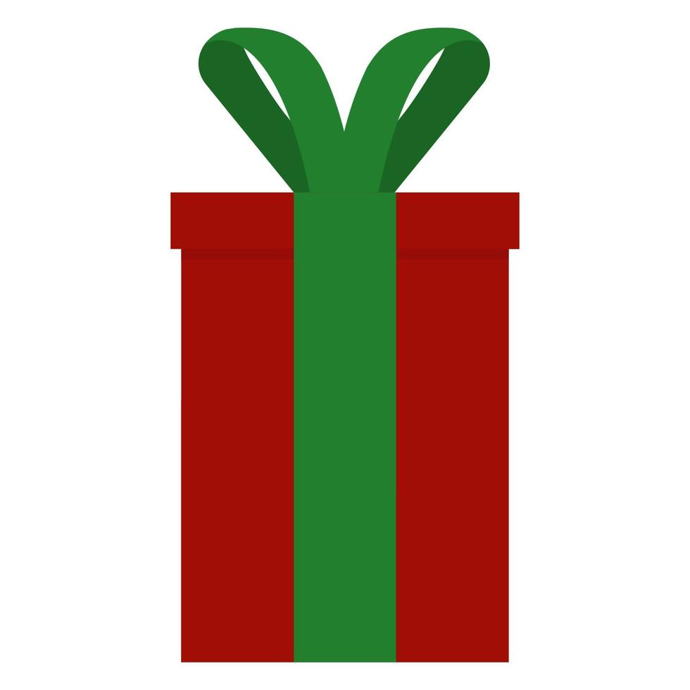 boîte rouge de noël avec un arc vert, un cadeau. vecteur