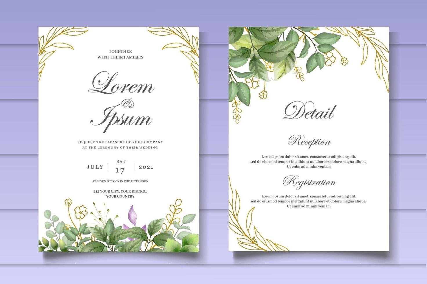 beau modèle de carte d'invitation de mariage floral vecteur