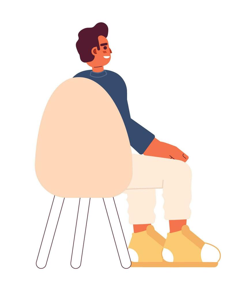 milieu est gars séance dans chaise retour vue 2d dessin animé personnage. arabe Jeune adulte homme séminaire participant isolé vecteur la personne blanc Contexte. millénaire entrepreneur Couleur plat place illustration