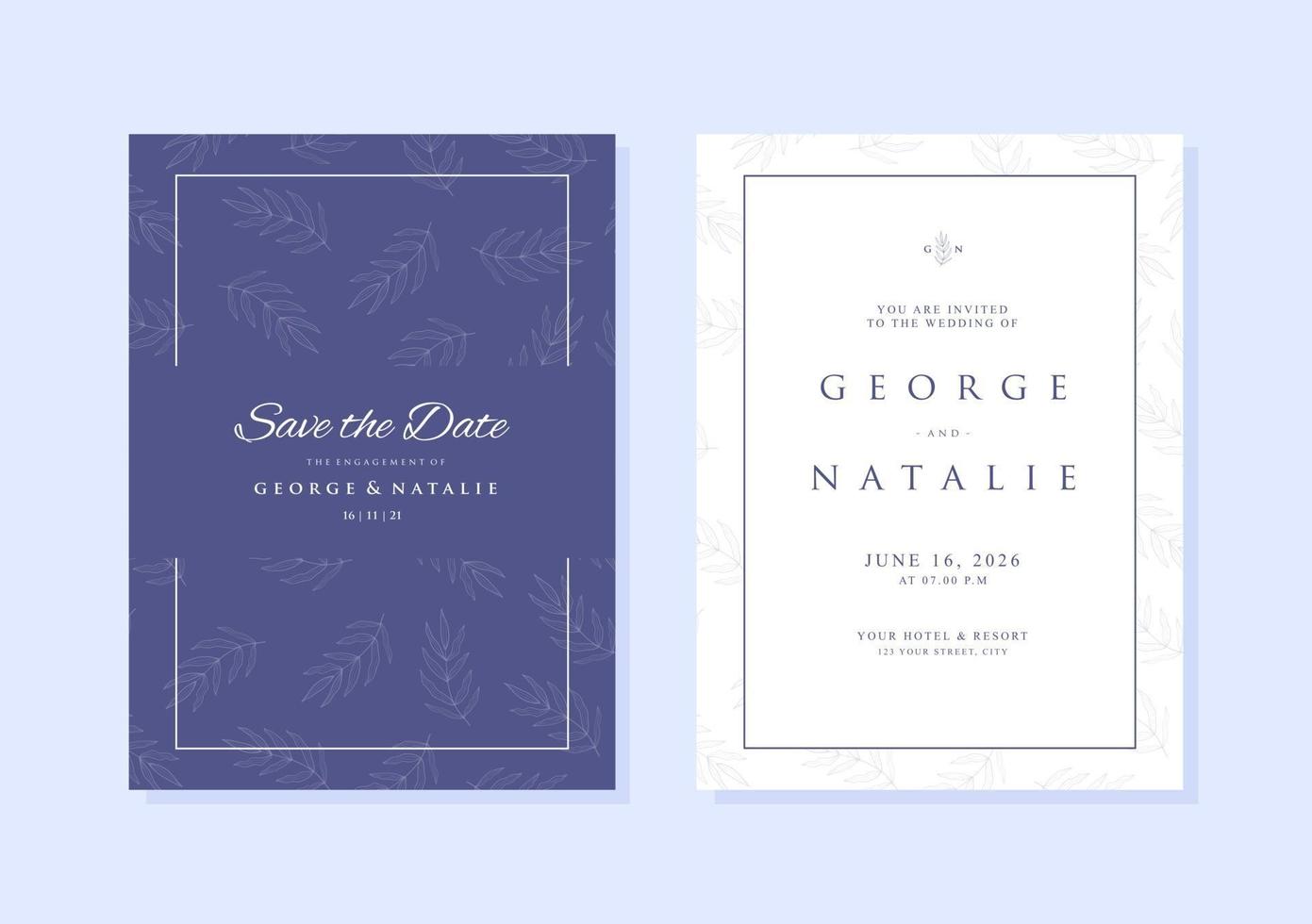 belle carte de mariage violette simple et minimaliste vecteur