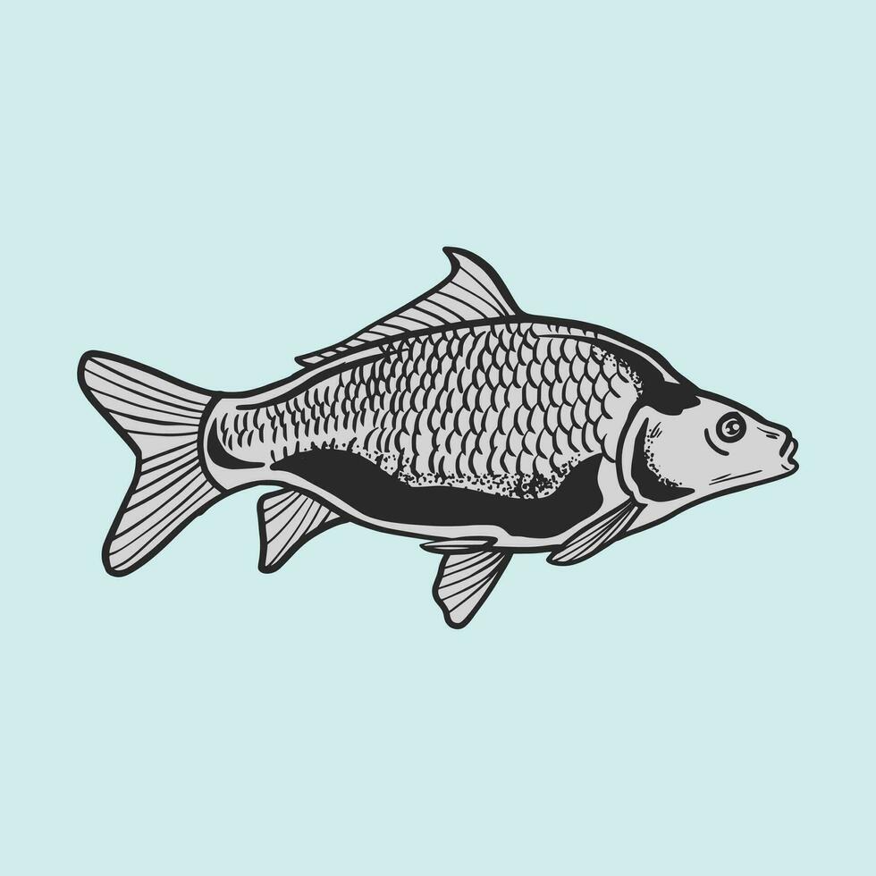 or carpe poisson main tiré vecteur illustration